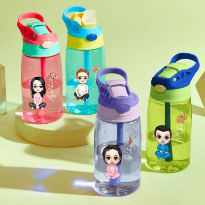 Personalized Cartoon Birth Flower Water Bottle with Straw 16oz Water Bottle Gift for Kids-Blongser