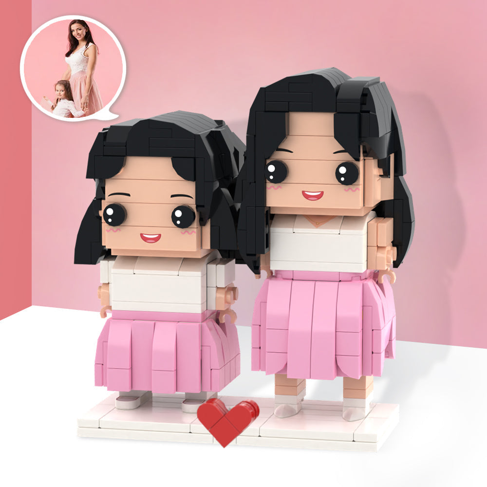 Mother and Daughter Brick Figures Customizable Fully Body 2 People Custom Brick Figures-Blongser