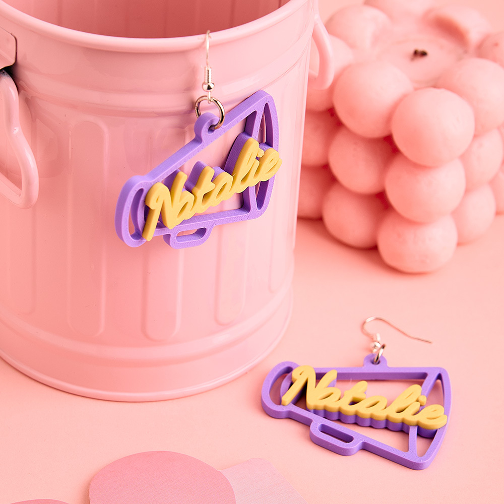 Personalized 3D Printed Earrings Megaphone Earrings with Name Gift for Cheerleading Enthusiasts-Blongser