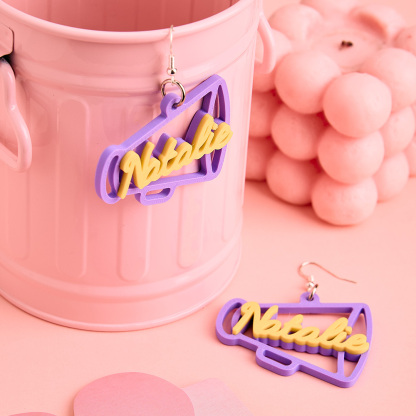 Personalized 3D Printed Earrings Megaphone Earrings with Name Gift for Cheerleading Enthusiasts-Blongser