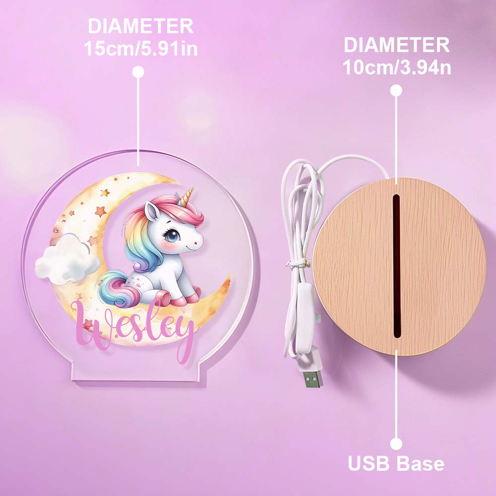 Personalized Unicorn Moon LED Night Light with Name Lamp Decor Birthday Gift for Girls-Blongser