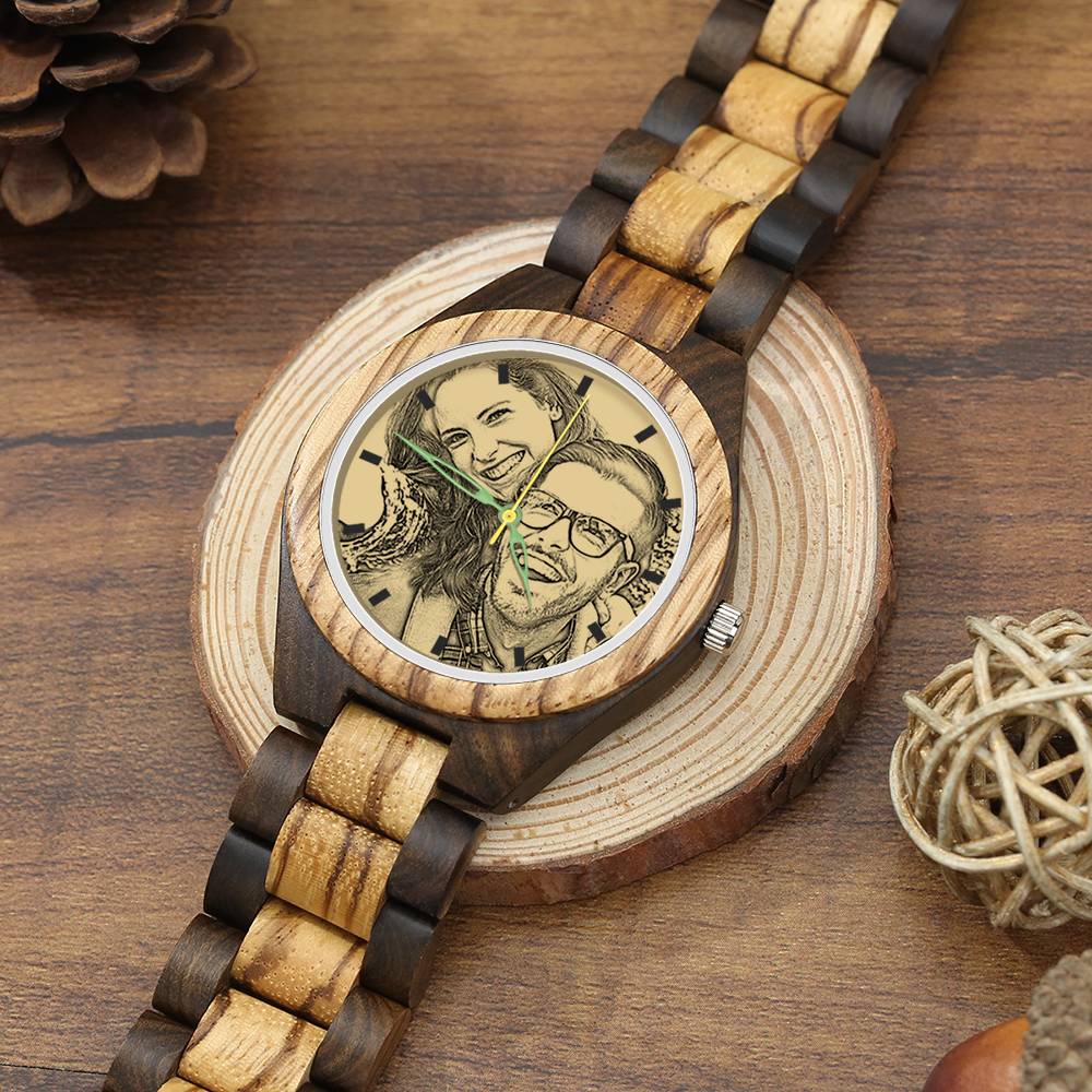 Custom Engraved Men's Wooden Photo Watch 45mm-Blongser