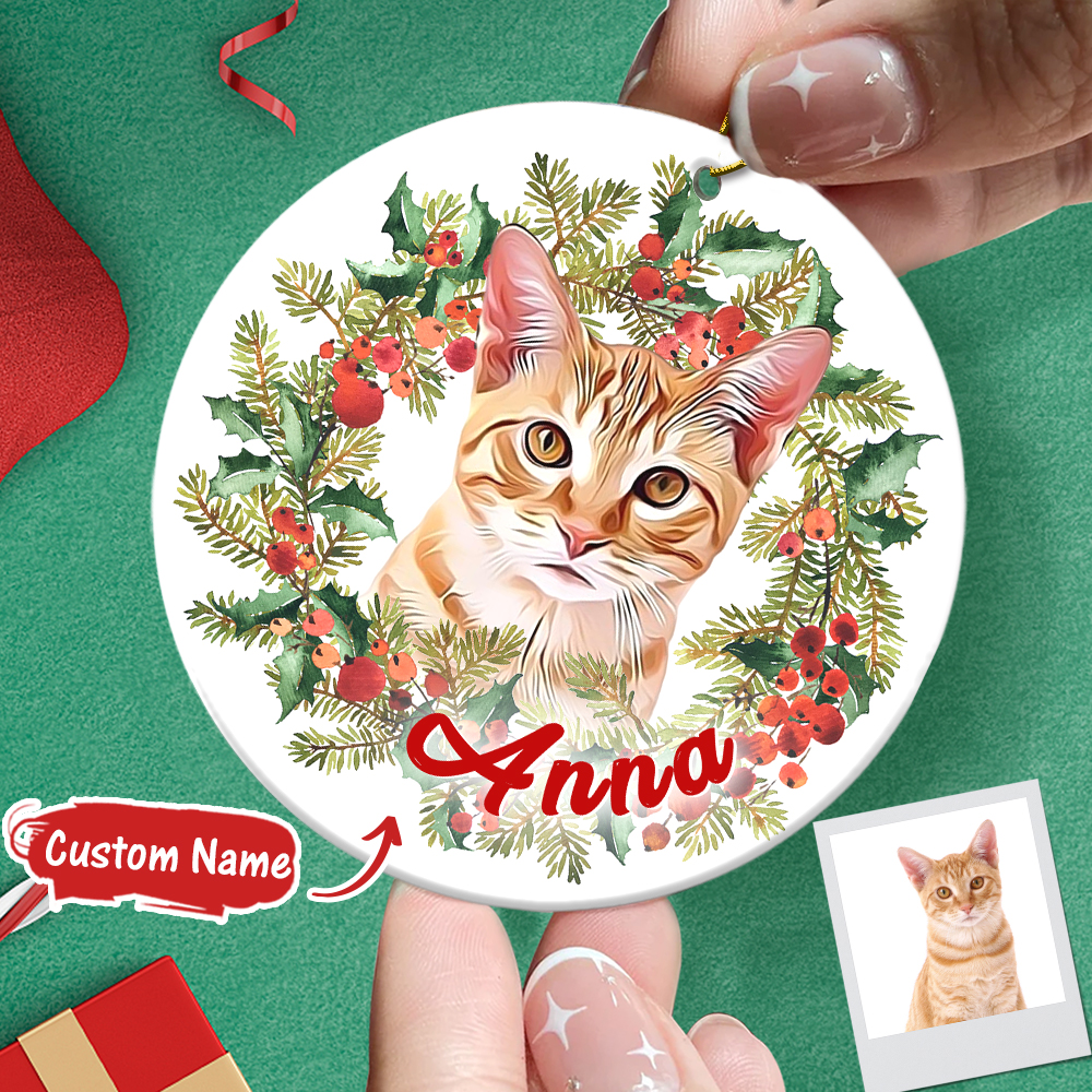 Personalized Pet Photo Christmas Ornament with Name Pet Ornament Gifts for Pet Lovers-Blongser