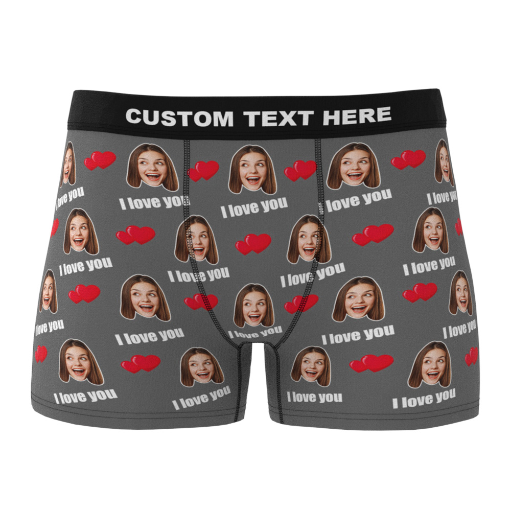 Custom I Love You Men's Boxer Shorts Personalized Underwear with Face-Blongser