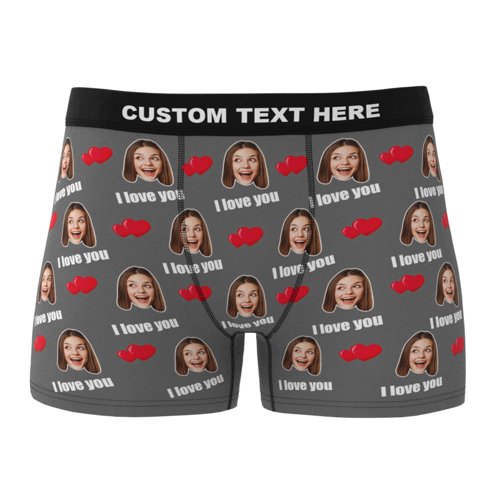 Custom I Love You Men's Boxer Shorts Personalized Underwear with Face-Blongser