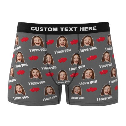 Custom I Love You Men's Boxer Shorts Personalized Underwear with Face-Blongser