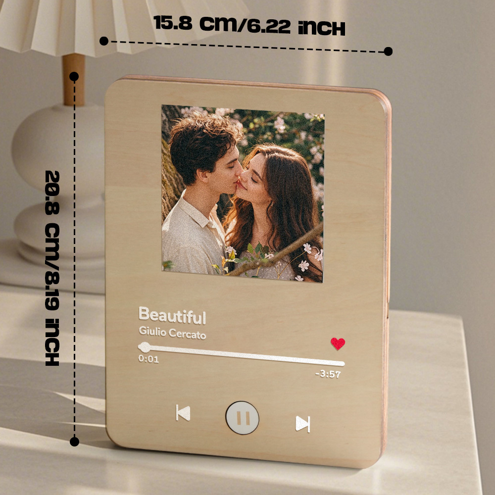Personalized Photo Wooden Music Record Player Wedding Anniversary Gift for Couples-Blongser