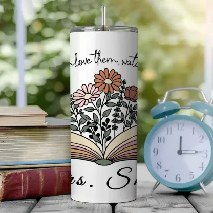 Personalized Wildflowers 20oz Name Skinny Tumbler with Straw Appreciation Gift for Teacher Back to School Gift-Blongser