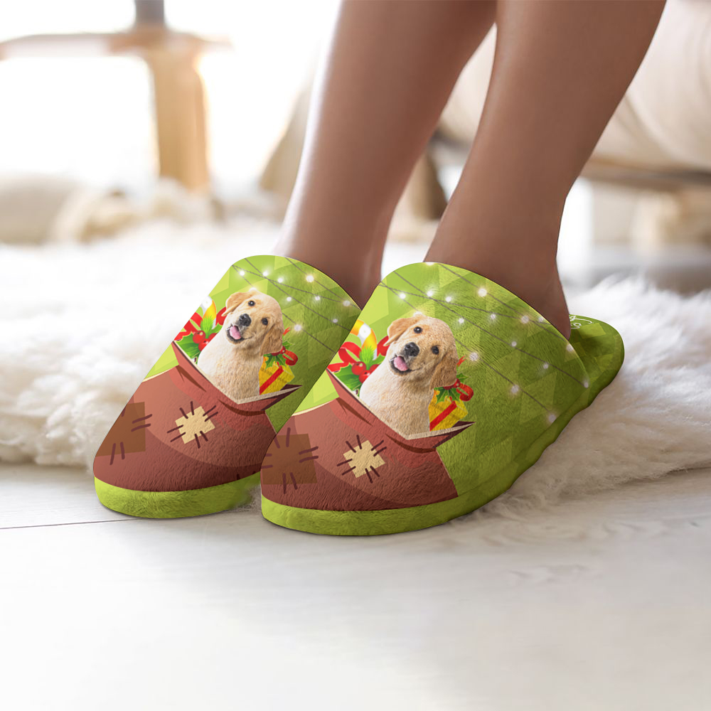 Custom Christmas Cotton Slippers Personalized Photo Gift Bag Pattern House Shoes-Blongser