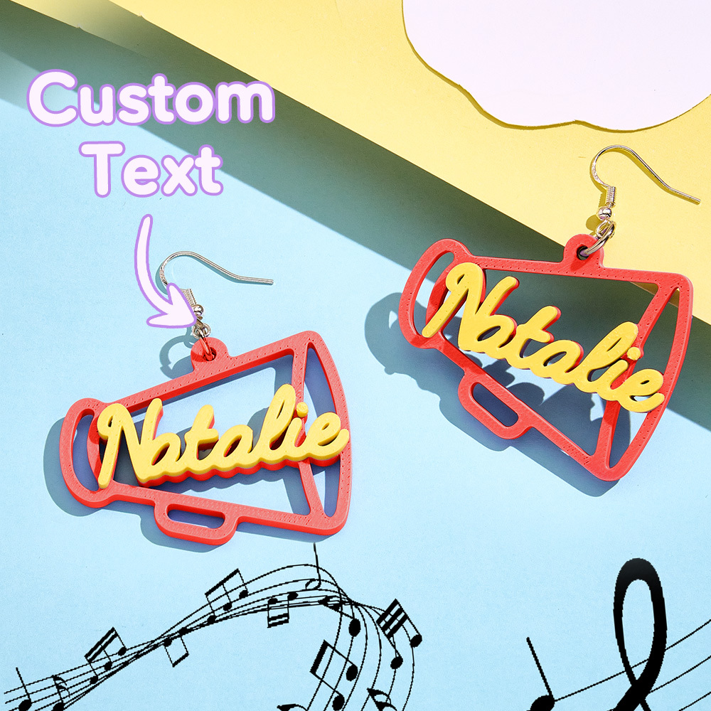 Personalized 3D Printed Earrings Megaphone Earrings with Name Gift for Cheerleading Enthusiasts-Blongser