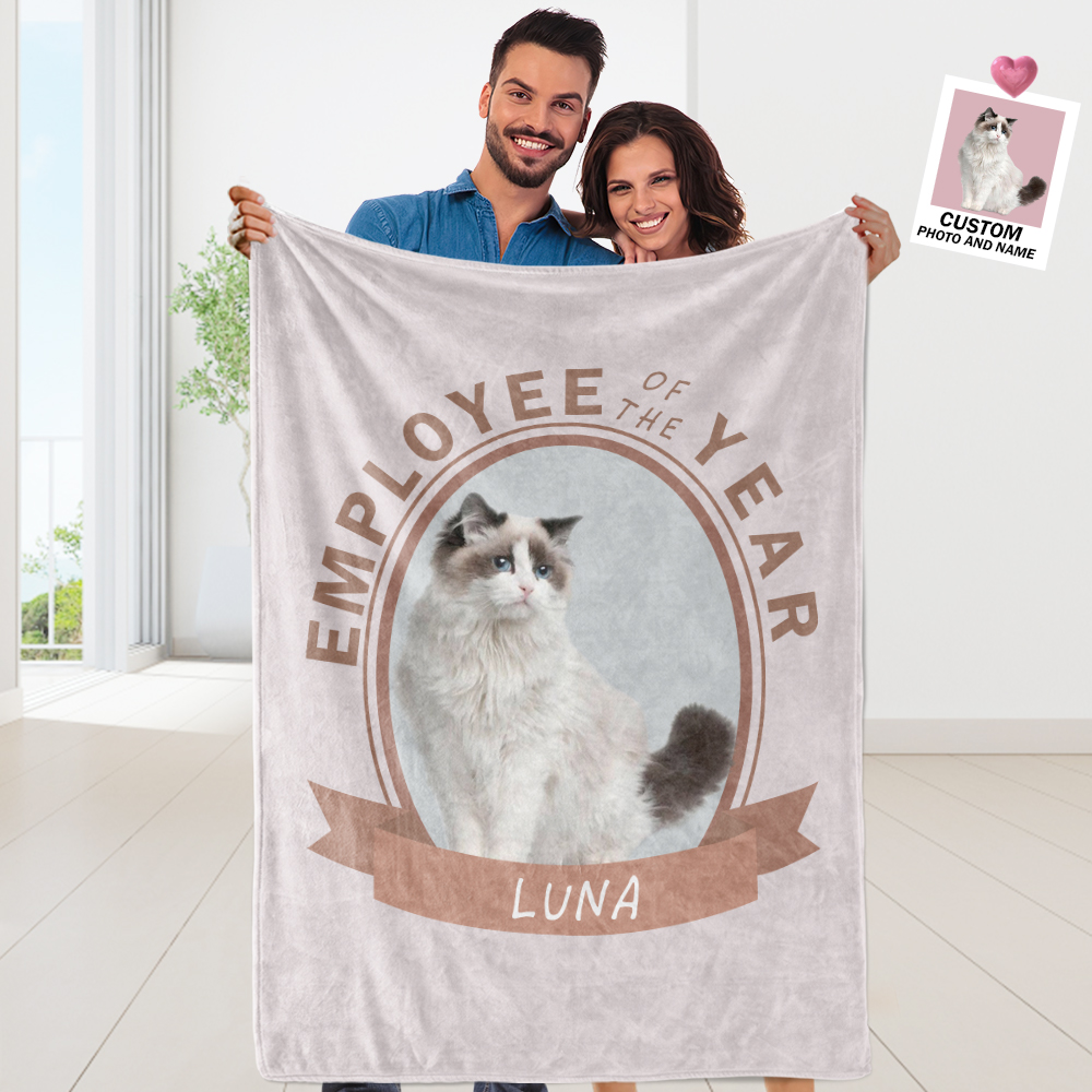 Custom Photo Blanket Employee of the Year Funny Pet Blanket with Name-Blongser