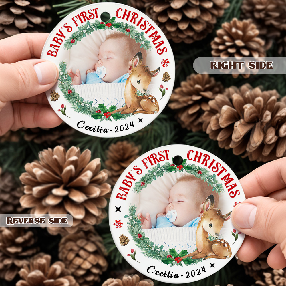 Personalized Baby's First Christmas Ornament with Photo Deer Christmas Ornament Gift for Kid-Blongser
