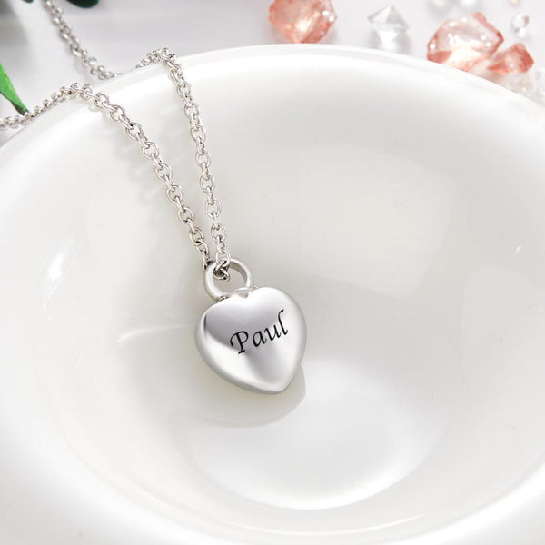 Custom Engraved Necklace Mini Heart Urn Pendant Necklace for Ashes-Blongser