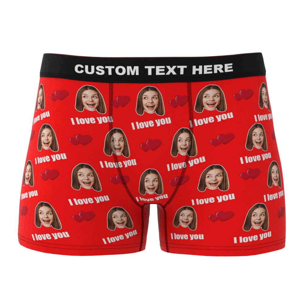 Custom I Love You Men's Boxer Shorts Personalized Underwear with Face-Blongser
