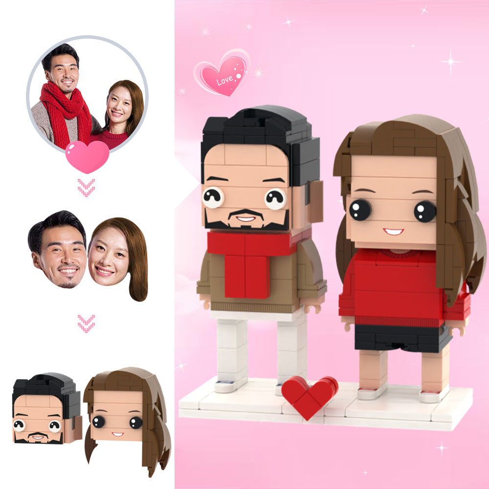 Custom Head Brick Figures Personalized 2 People Brick Figures Sweet Couple Brick Figures-Blongser