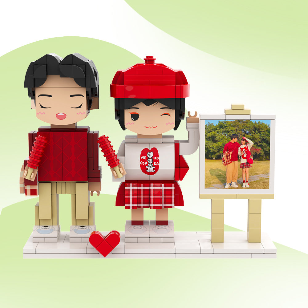 Full Body Customizable 2 People Photo Frame Custom Cute Brick Figures Small Particle Block Gifts for Her-Blongser