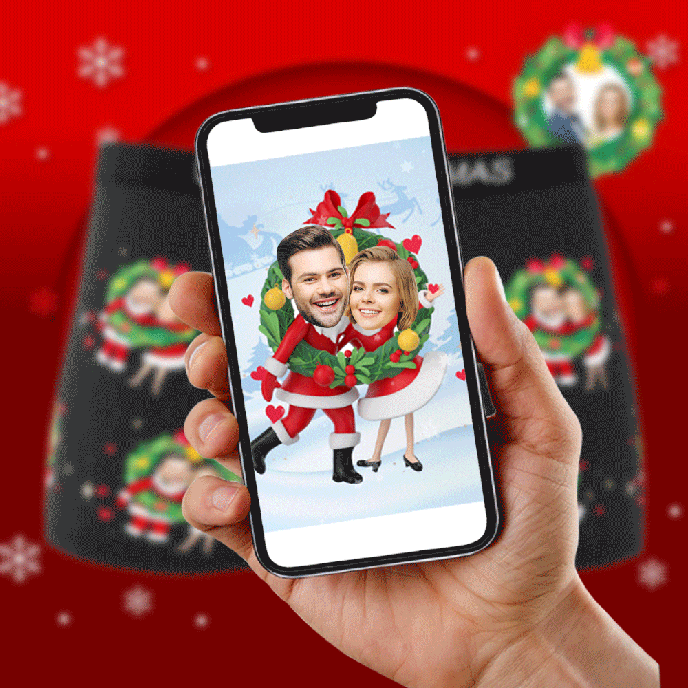 Custom Photo Boxer Face Underwear Double Santa Claus Couple Gifts Christmas Gift AR View-Blongser