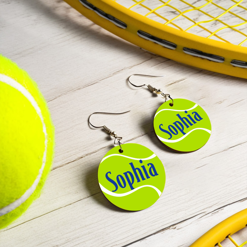Personalized Wooden Tennis Earrings with Name Sport Earring Jewelry Gift for Her-Blongser