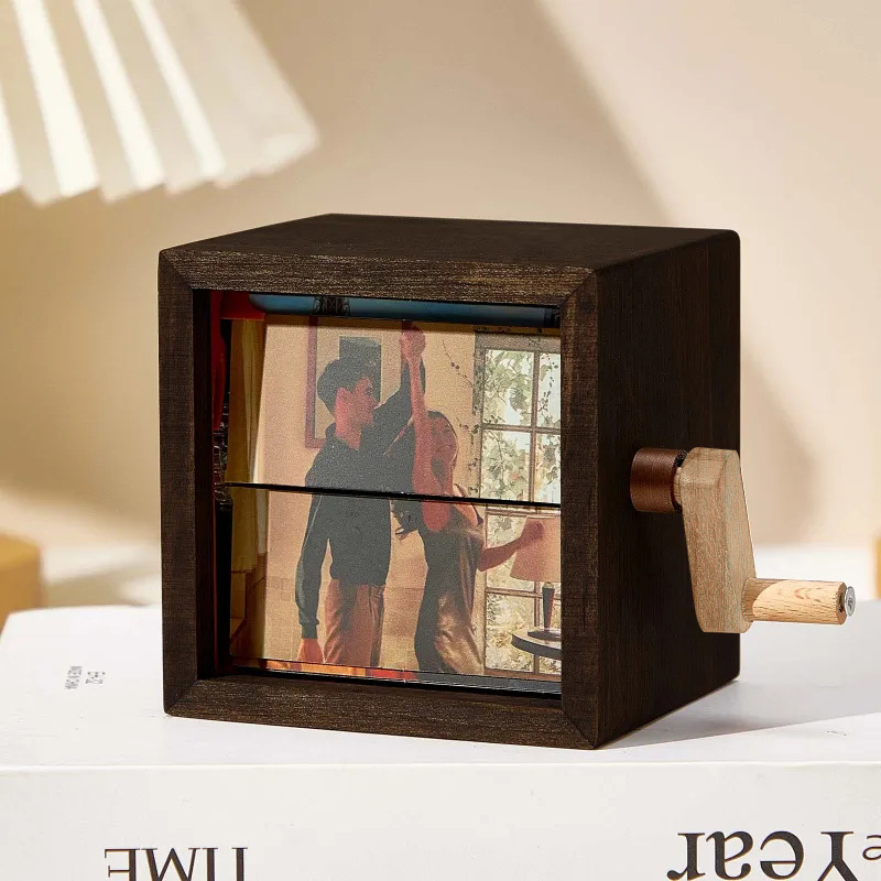 Custom Flip Book Frame Animation Machine Valentine's Day Gift Mechanical Hand Motion Photo Album Black Walnut Handicrafts Creative gift-Blongser