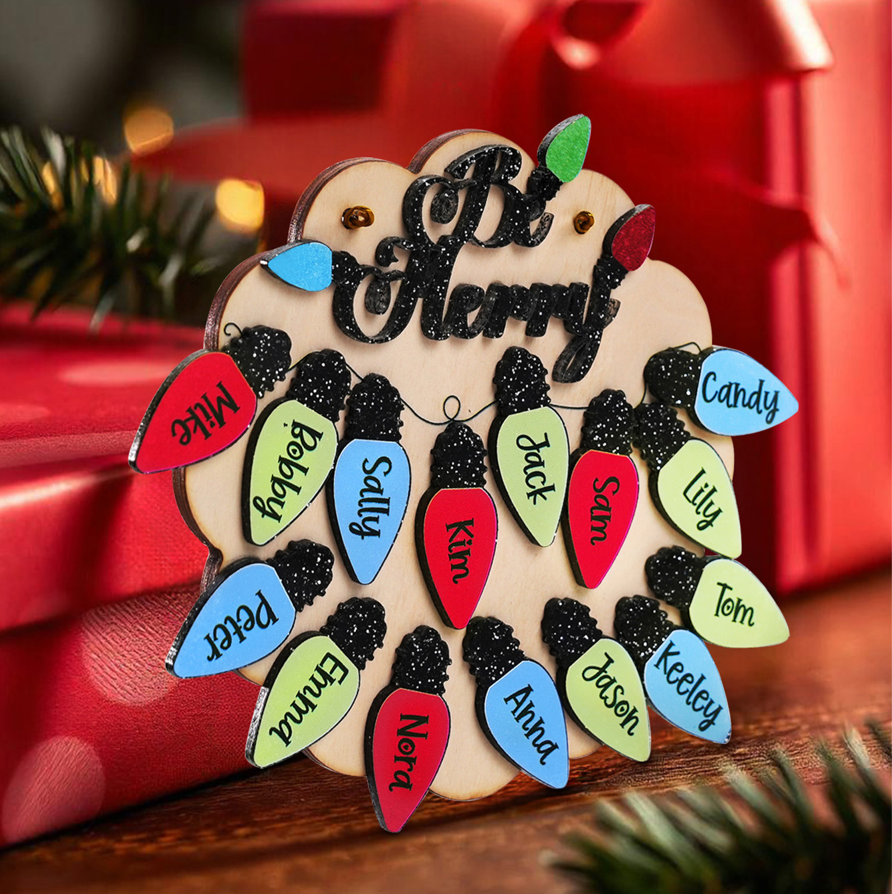 Personalized Family Christmas Ornament with Name Light Bulb Ornament Christmas Gift for Family-Blongser