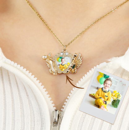 Personalized Angel Feet Locket Birthstone Necklace - 3 Colors-Blongser