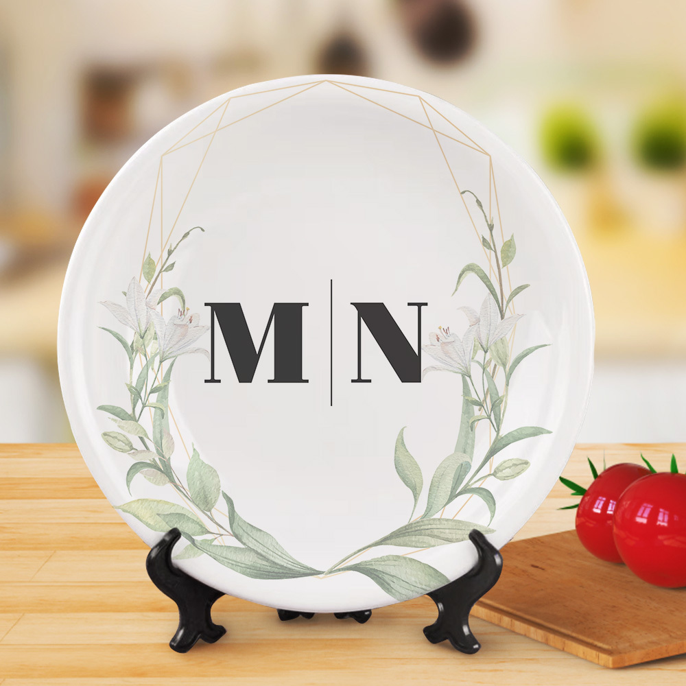 Custom Printed Flower Two Initials Ceramic Dinner Plates-Blongser