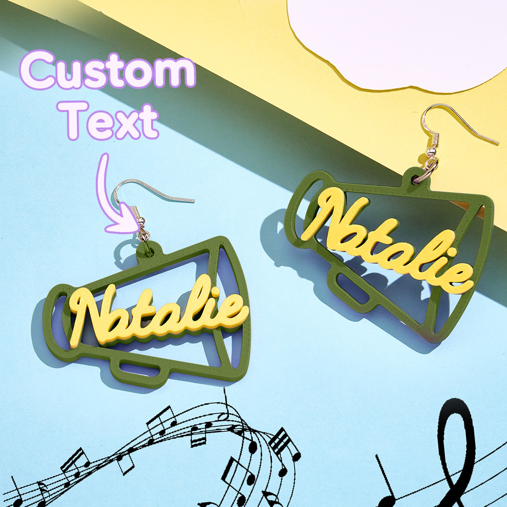 Personalized 3D Printed Earrings Megaphone Earrings with Name Gift for Cheerleading Enthusiasts-Blongser
