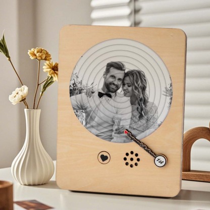 Personalized Photo Wooden Album Music Record Player Wedding Anniversary Gift for Couples-Blongser
