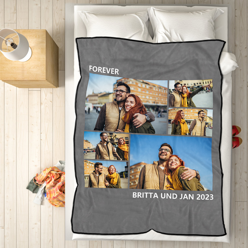 Custom Collage Fleece Blanket with Text - 6 Photos-Blongser