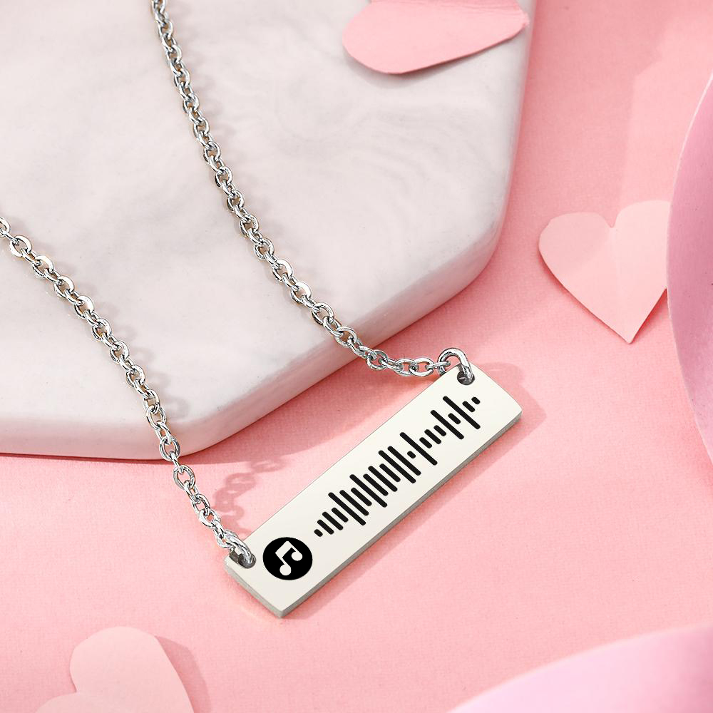Personalized Bar Necklace Music Code Necklace Engraved Name Stainless Steel Necklace Gift-Blongser