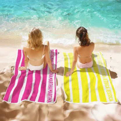Personalized Stripe Beach Towel with Name Beach Accessories Gift for Family Kids-Blongser