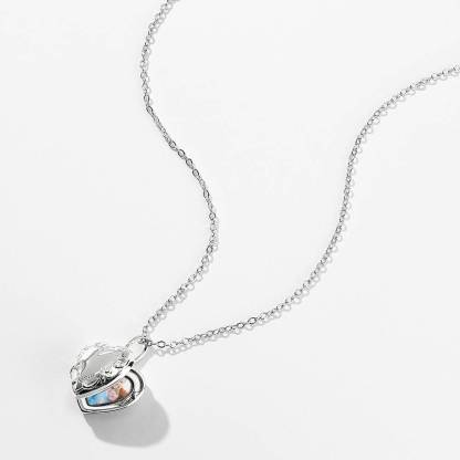 Embossed Heart Picture Locket Pendant Necklace With Photo-Blongser