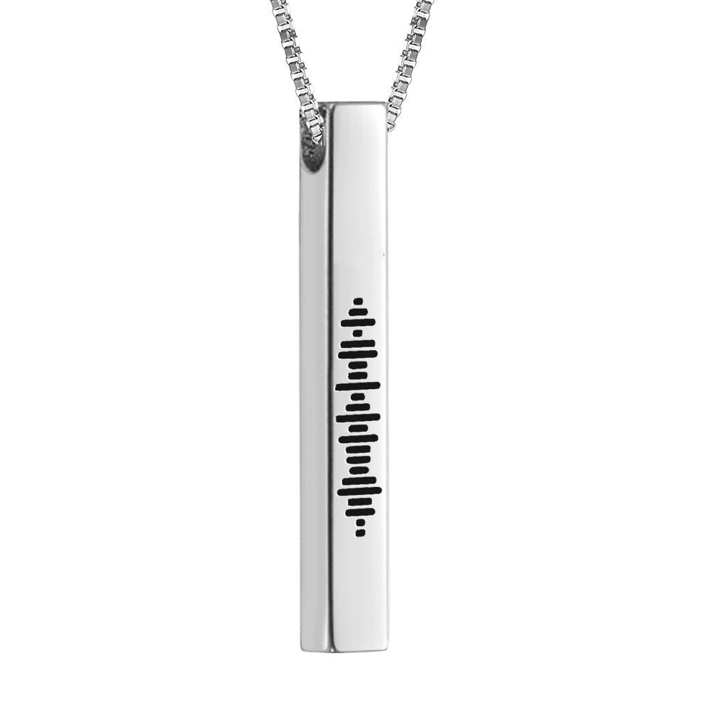 Custom Engraved Stainless Steel Scannable Music 3D Vertical Bar Necklace-Blongser