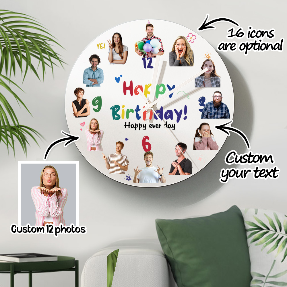 Personalized Happy Birthday Round PVC Wall Clock with Custom Photo Engraving-Blongser