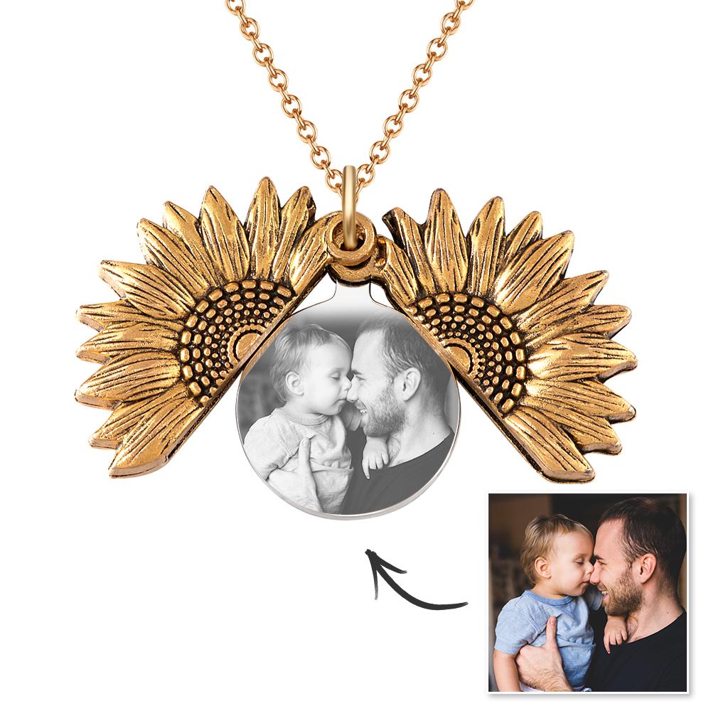 Custom Photo Necklaces Sunflower Locket Necklace-Blongser