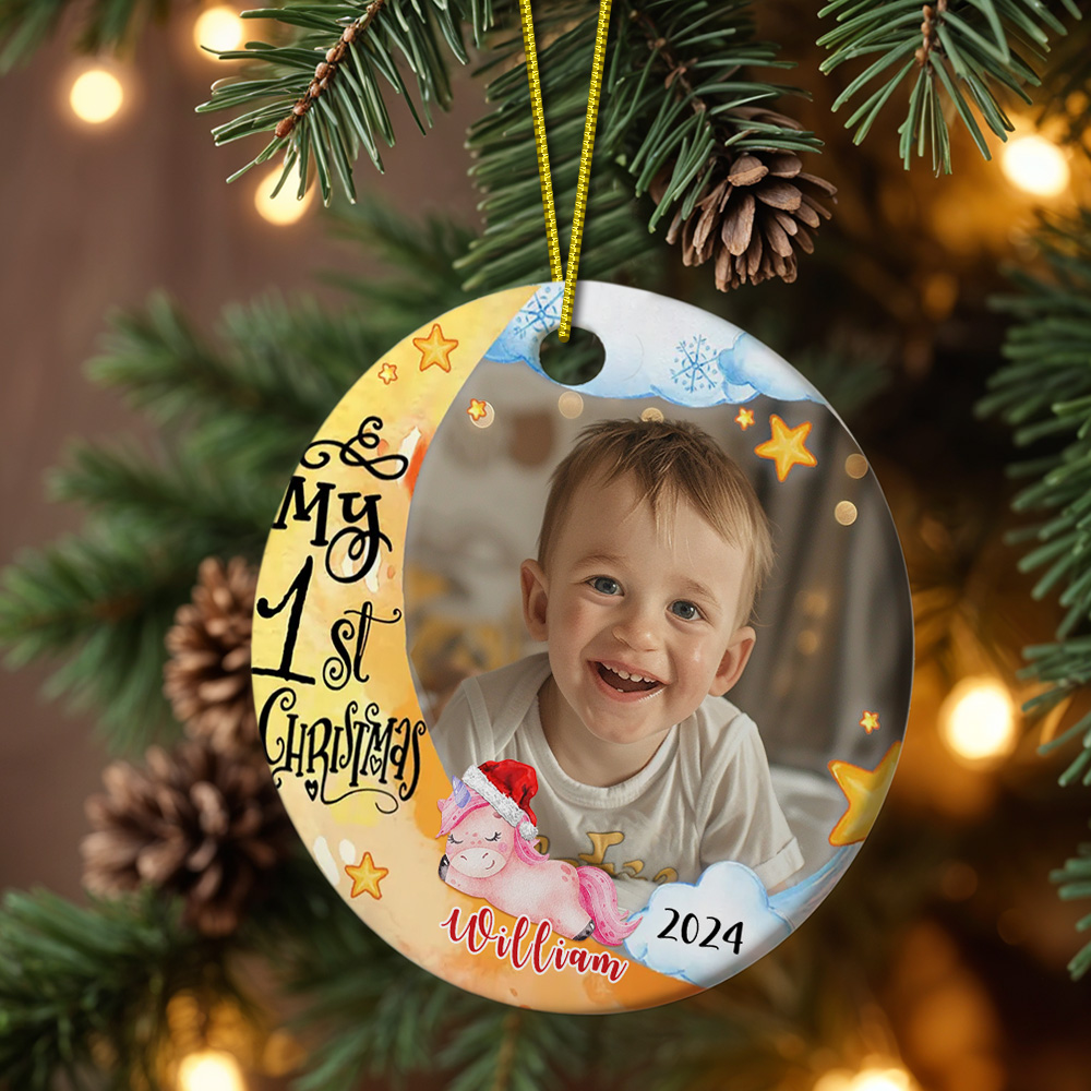 Personalized Baby's First Christmas Ornament with Photo Unicorn Christmas Ornament Gift for Kids-Blongser