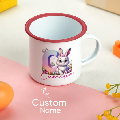 Personalized Easter Bunny Enamel Mug with Name Gradient Initial 12oz Cup Easter Gift for Kids-Blongser