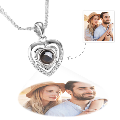 Customized Heart Pendant Photo Projection Necklace 925 Sterling Silver-Blongser
