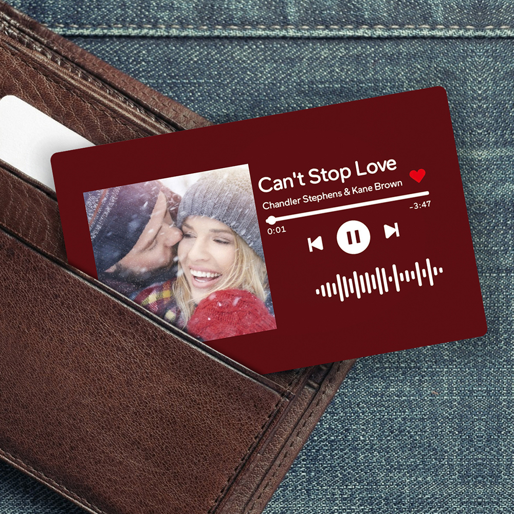 Personalized Scannable Music Code Photo Gift Card For Wallet - Wine Red-Blongser