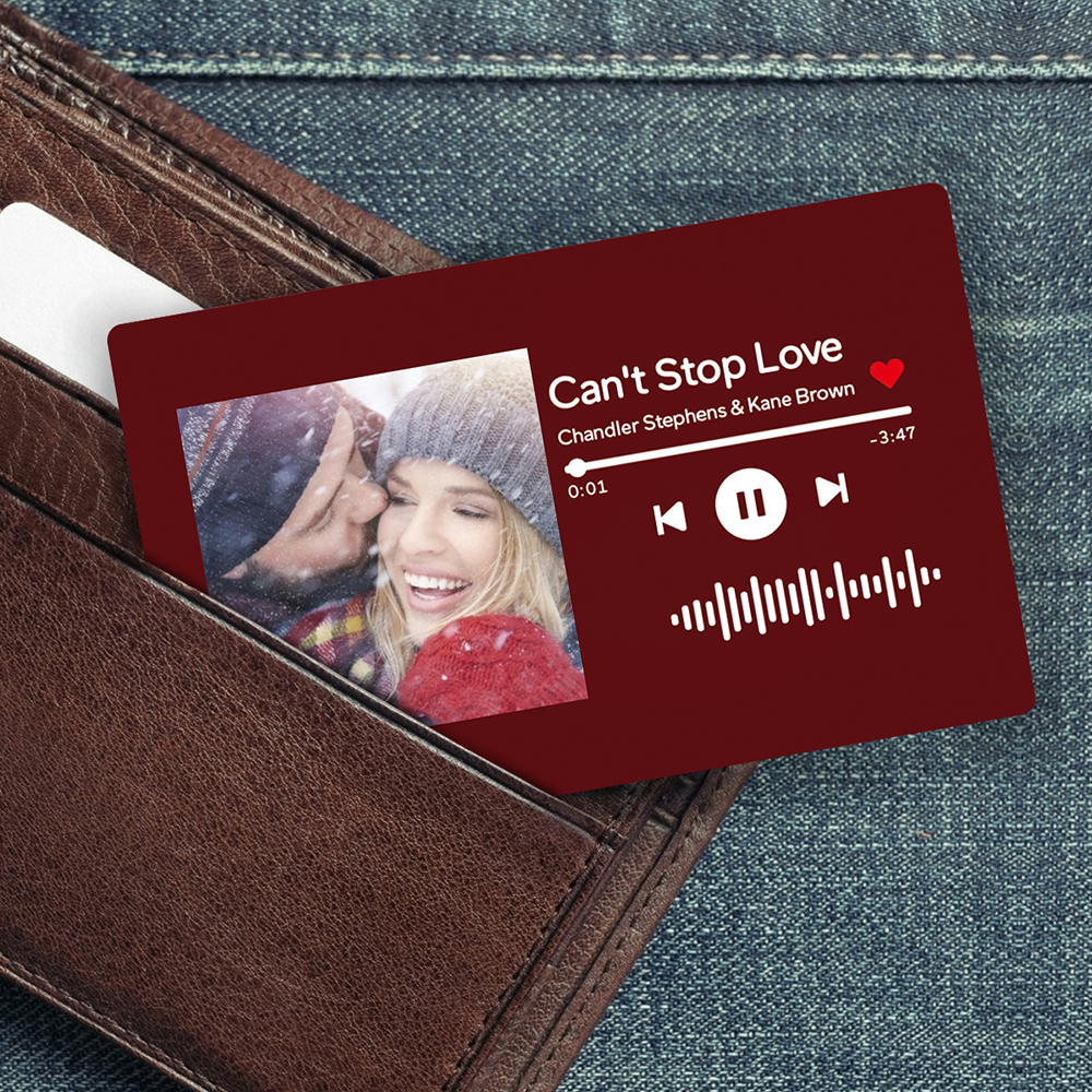 Personalized Scannable Music Code Photo Gift Card For Wallet - Wine Red-Blongser