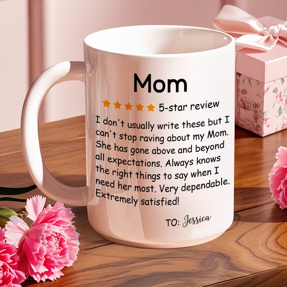 Personalized Five-Star Review Mug with Name Ceramic Coffee Mug Mother's Day Birthday Gift for Mom-Blongser