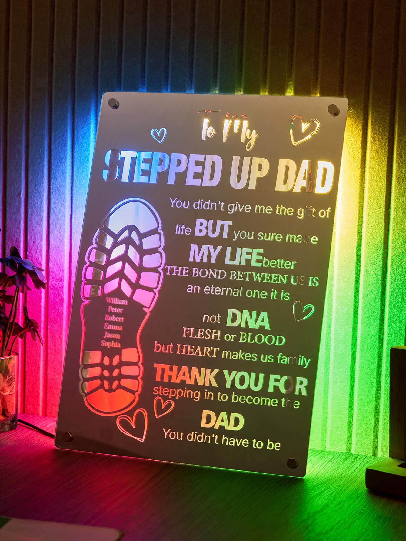 Personalized Stepped Up Dad Mirror Light Dad's Footprint Sign Gift for Father's Day-Blongser