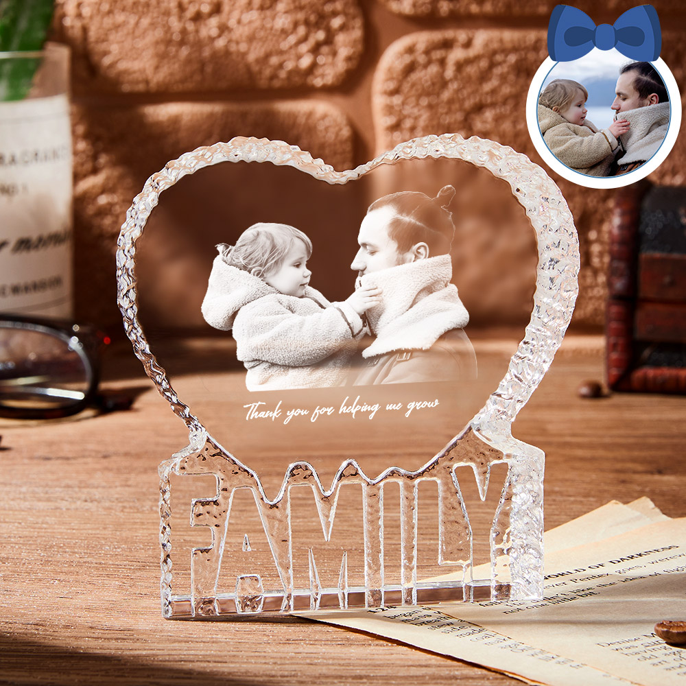 Custom Photo Crystal Sculpture Keepsake 3D Crystal Photo Heart Gift for Dad-Blongser