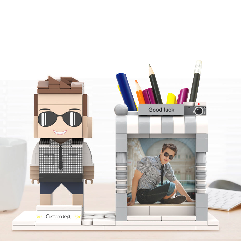 Custom Brick Figures Pen Holder Personalized Brick Figures and Pen Holder Custom Photo & Name Pen Holder-Blongser