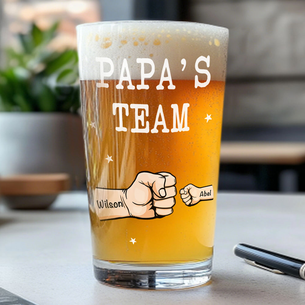 Personalized Beer Glass Drink Up Dad, We Won't Tell Mom Fist Beer Glass Gift for Dad Grandpa-Blongser