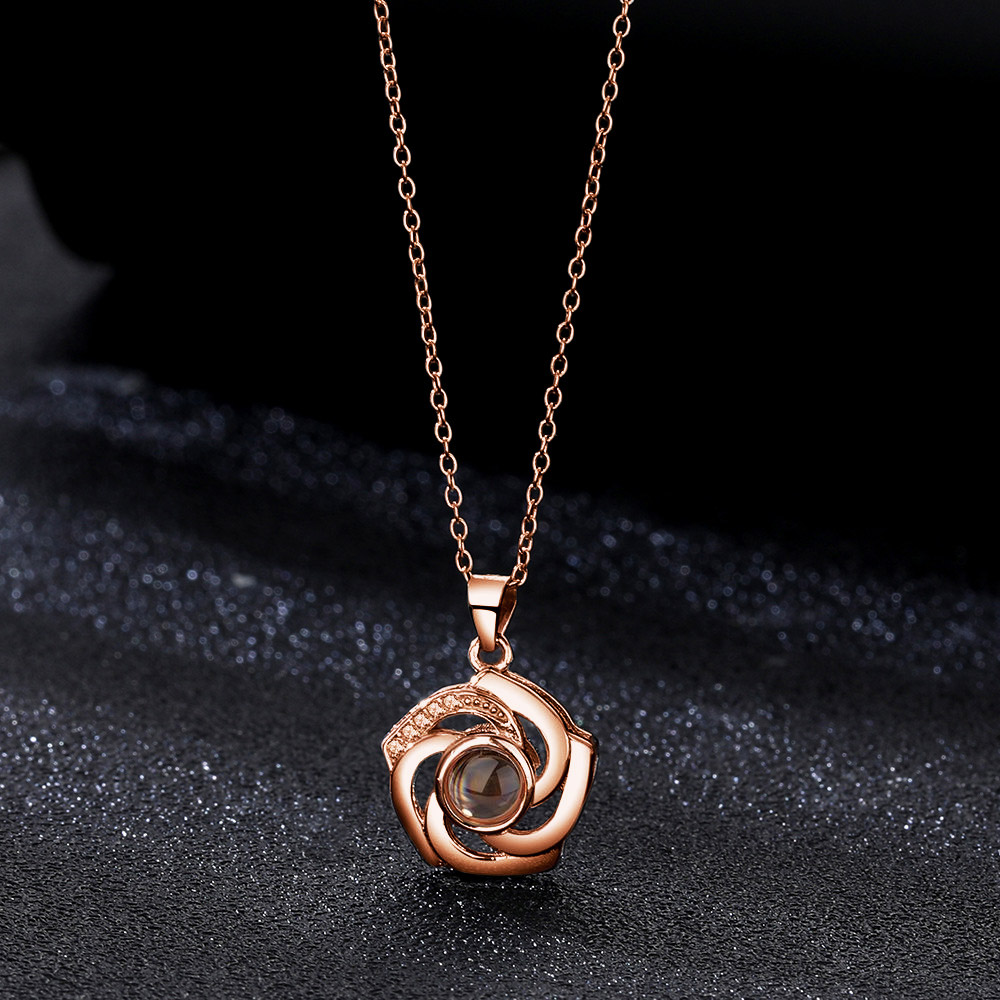 925 Silver Necklace Personalized Flower Projection Photo Necklace-Blongser