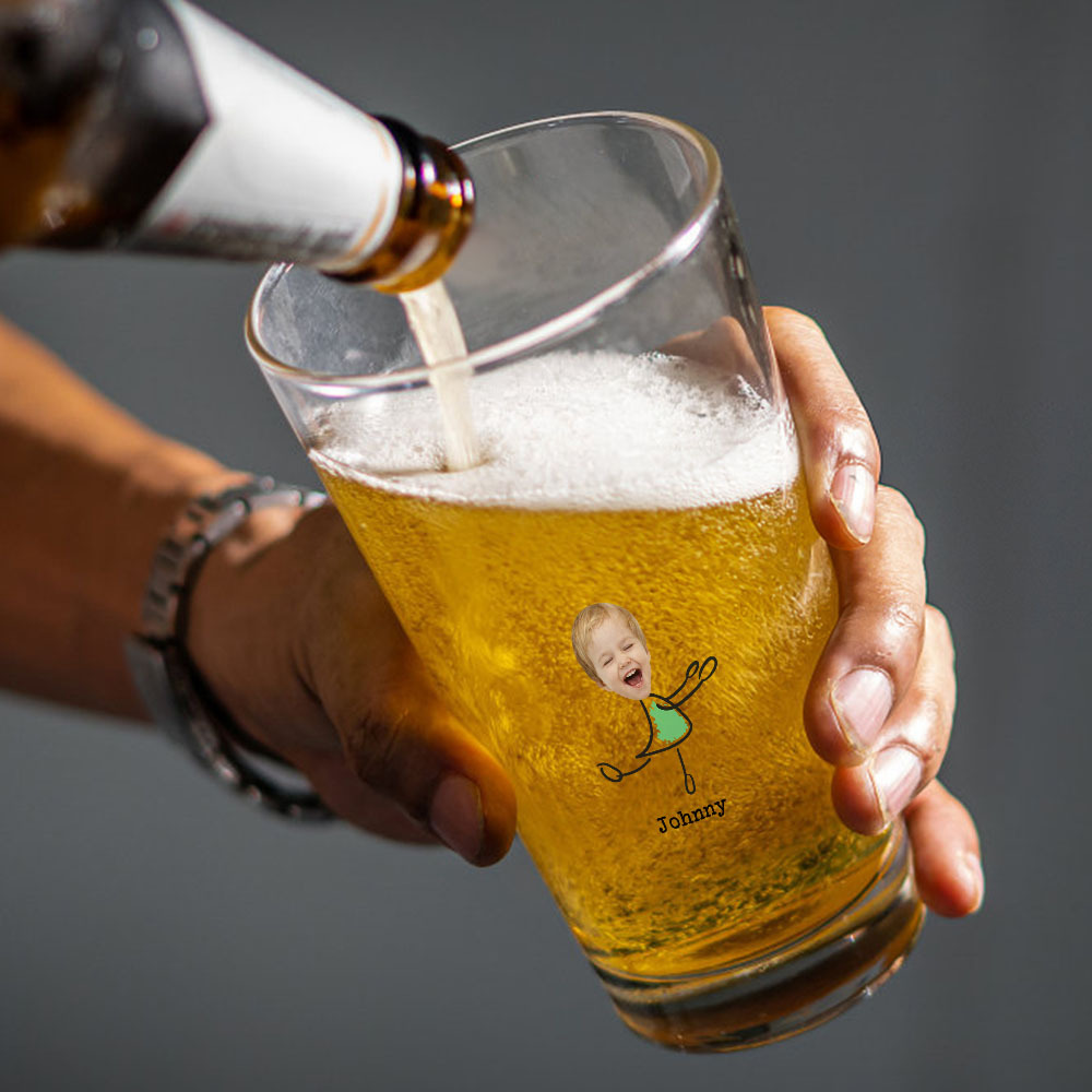 Personalized Beer Glass with Photo Portrait Character Action 16oz Beer Glass Gift for Him-Blongser