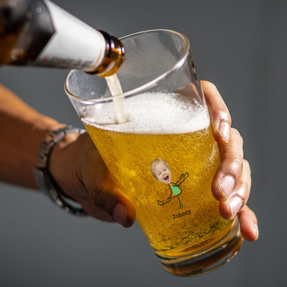 Personalized Beer Glass with Photo Portrait Character Action 16oz Beer Glass Gift for Him-Blongser