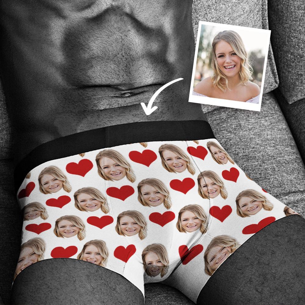 Custom Photo Boxer Men's, Heart Face Underwear - Men-Blongser