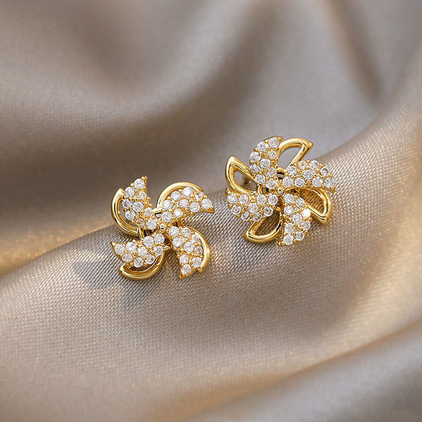 Rotating Small Windmill Stud Earrings-Blongser